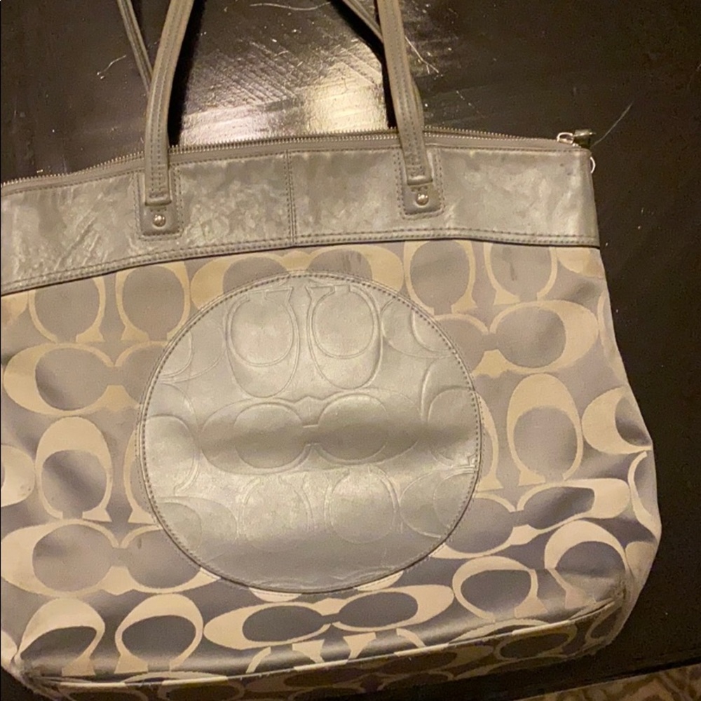 Large gray Coach tote bag